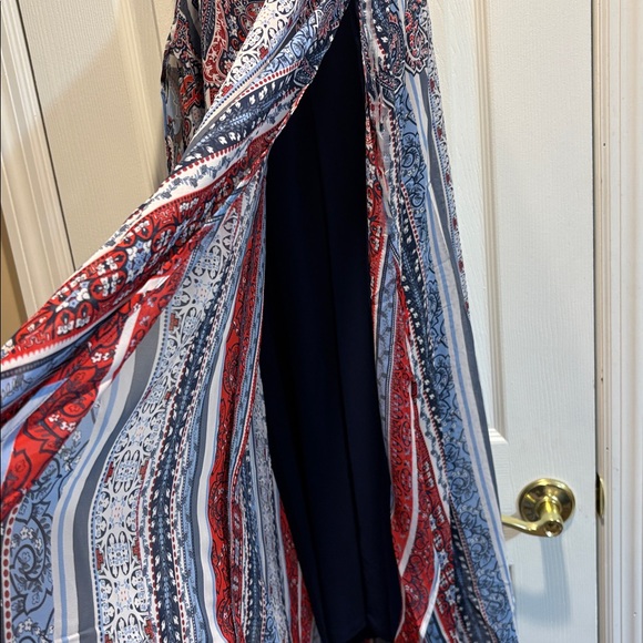 Avenue Red, Blue & White Patterned Maxi Dress Boho Sleeveless Lined open sides - Picture 6 of 6